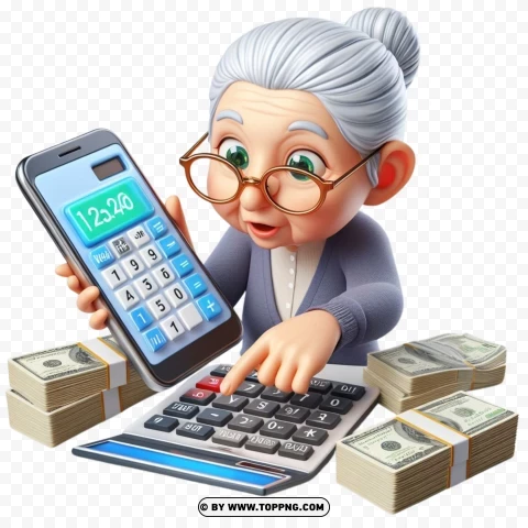 3D Old Woman,  3D character, money,character,   cartoon,   senior,   elderly