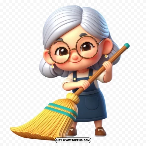 3D Old Woman, 3D character,housework,character,  cartoon,  senior,  elderly