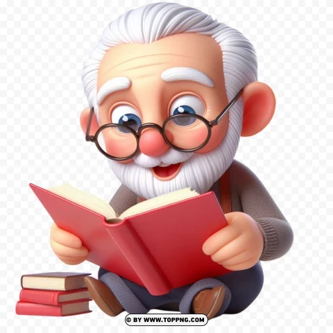 3d Reading Elderly Clipart PNG Transparent Background