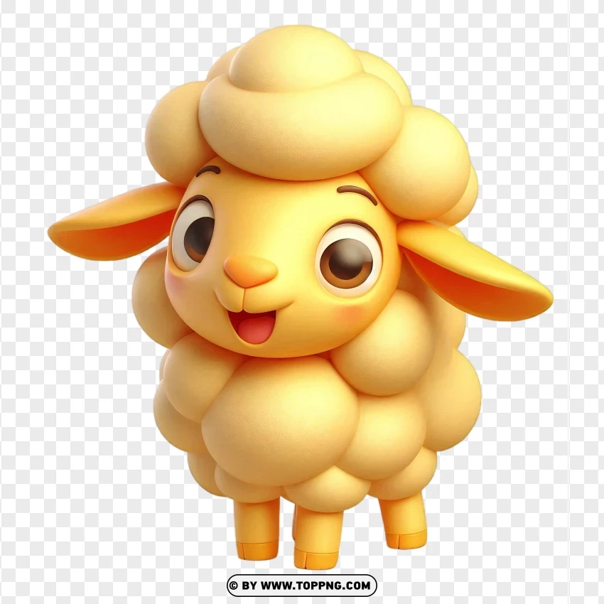 3d Sheep Cartoon Character Golden Color PNG Transparent Background