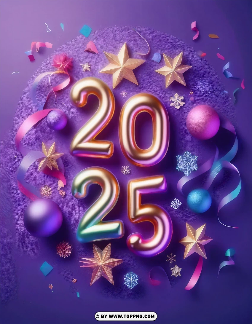 Purple And Gold 2025 Wishes Card With Stars PNG Transparent Background