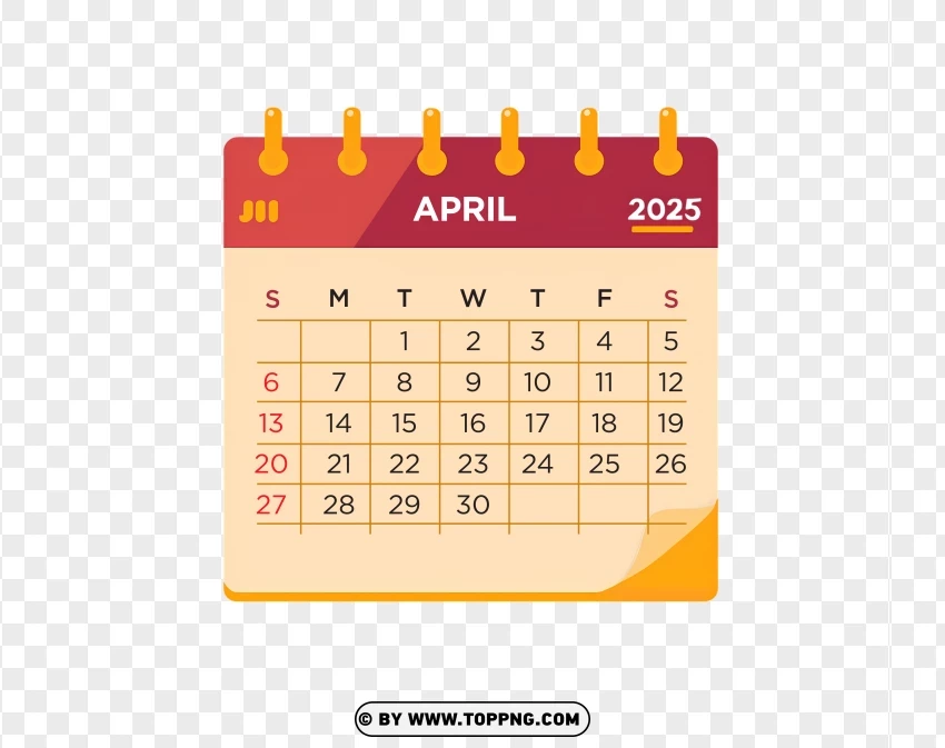 April 2025 Calendar PNG Transparent Background