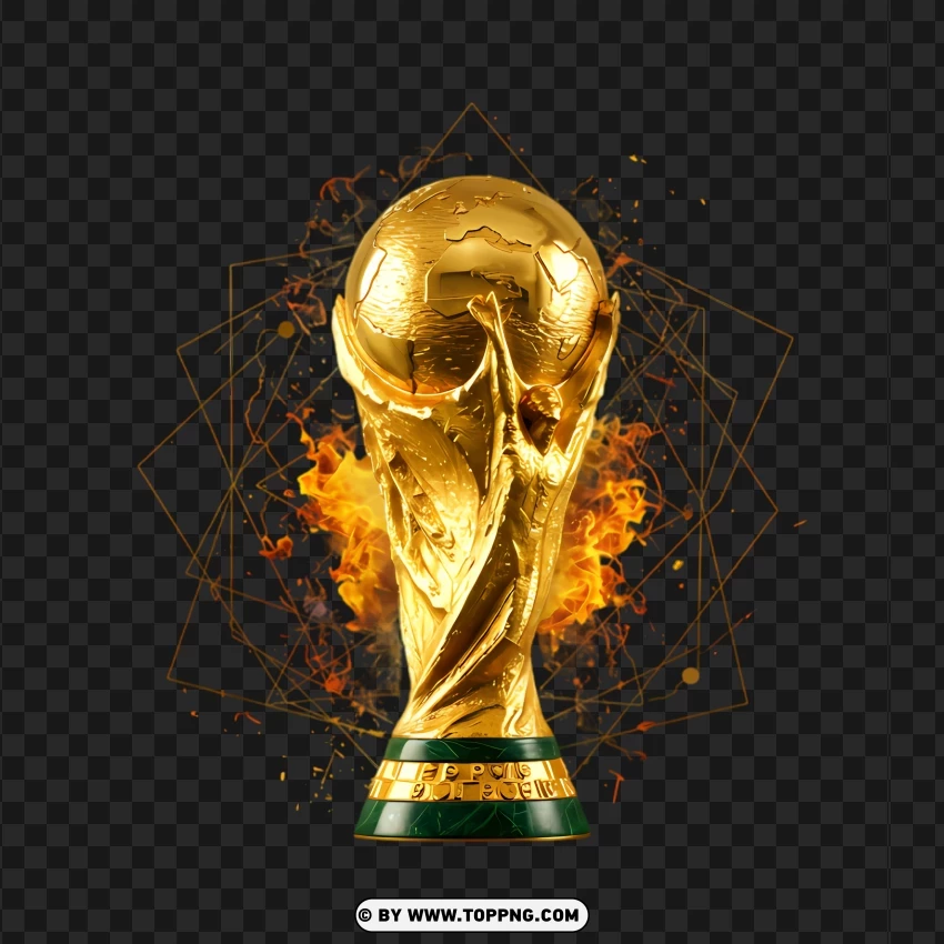 Golden FIFA World Cup trophy with a bright glowing effect and geometric design.