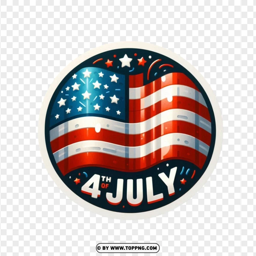 4th Of July Sticker With American Flag PNG Transparent Background