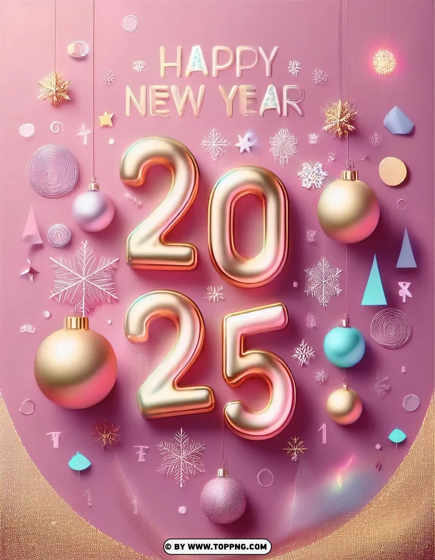 Golden And Pink Decorations 2025 Holiday Wishes Card PNG Transparent Background