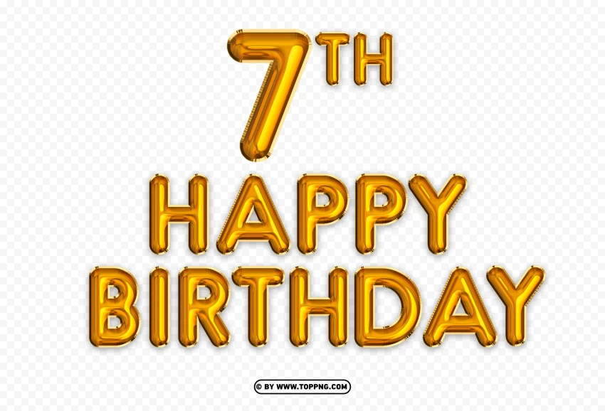 7th Birthday Gold Balloon PNG Transparent Background