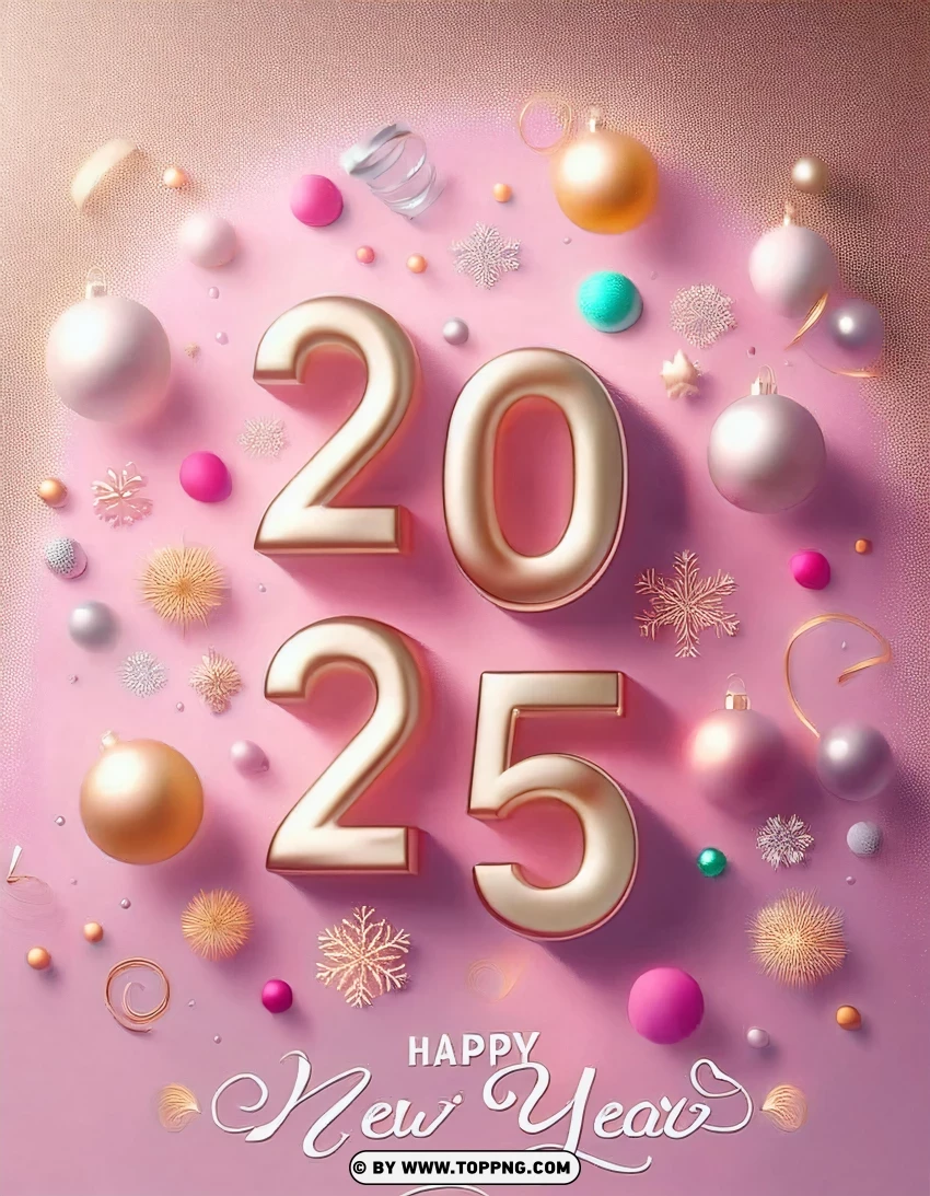 Festive Pink 2025 New Year Wishes Card PNG Transparent Background