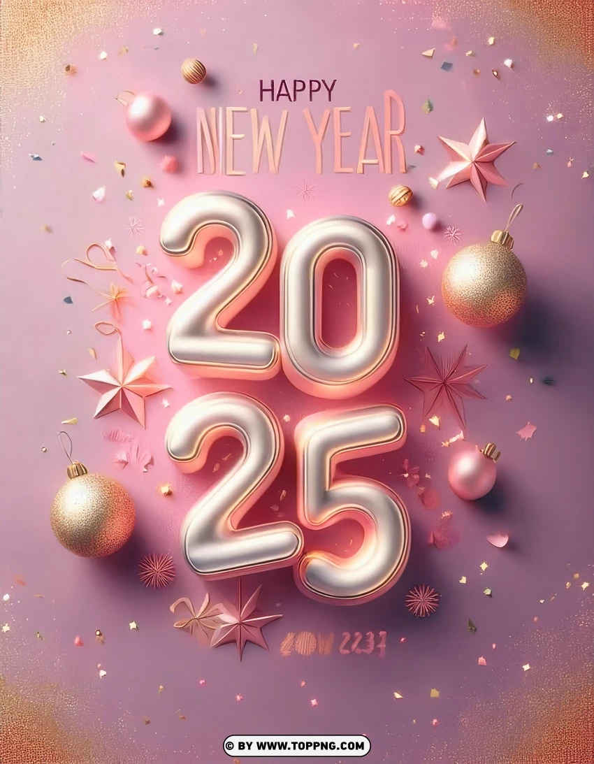 Golden Ornaments And Pink 2025 Holiday Card PNG Transparent Background