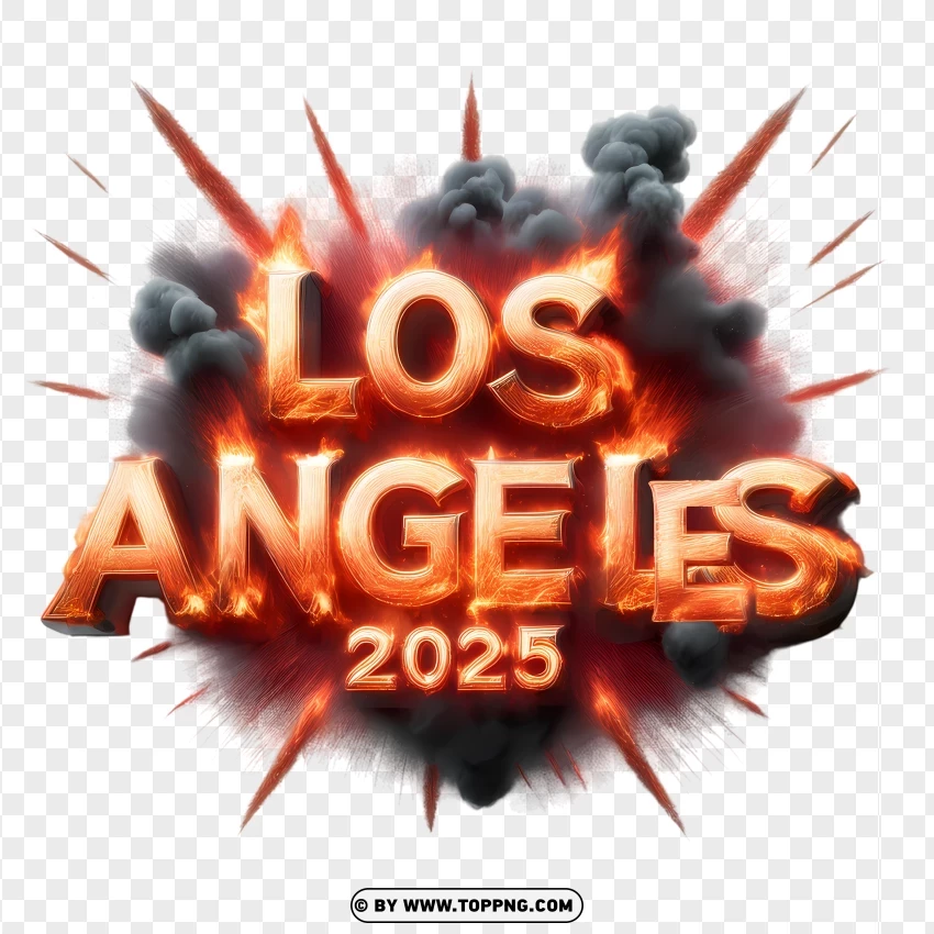 Los Angeles 2025 With Exploding Fire Effect PNG Transparent Background