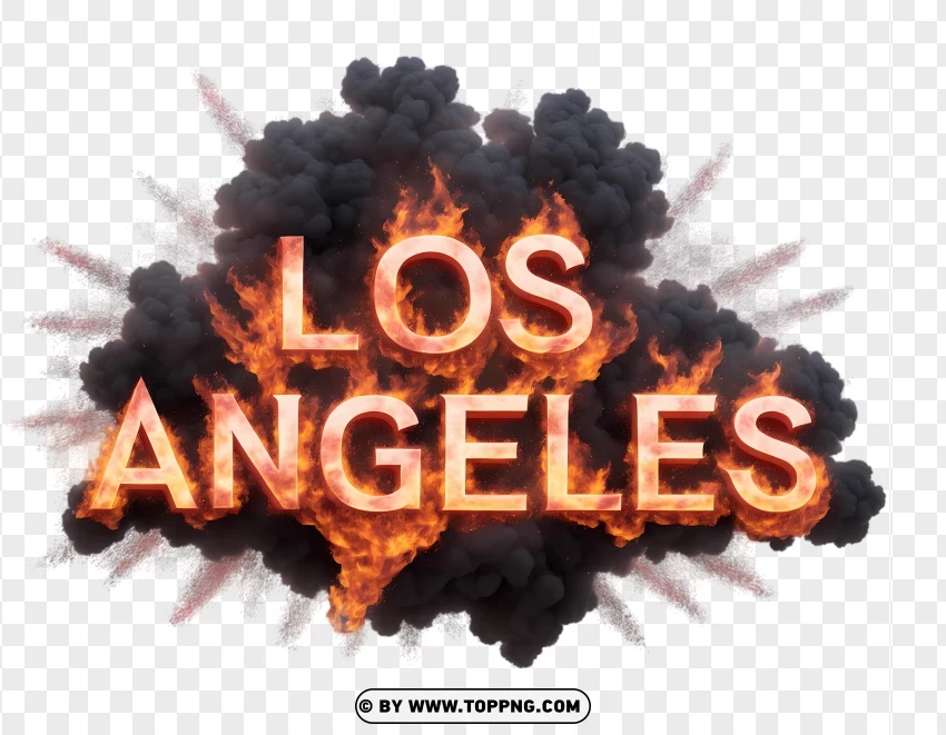 Fiery Los Angeles Letters With Explosions PNG Transparent Background