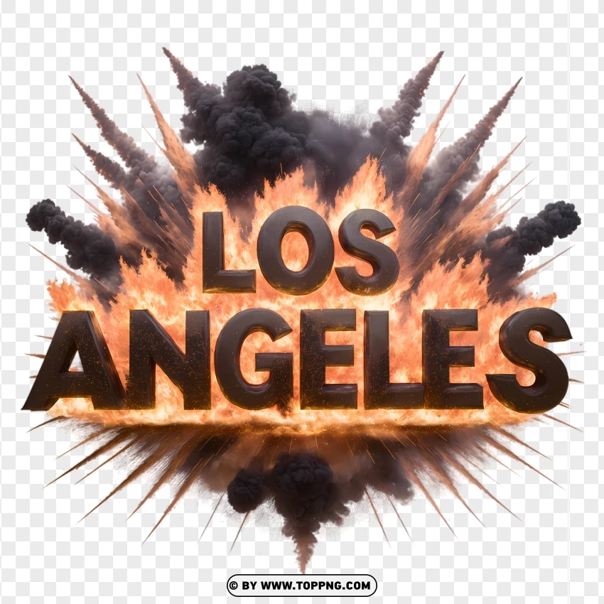 Los Angeles Text Surrounded By Fire And Smoke PNG Transparent Background