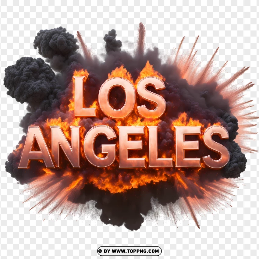 Explosive Los Angeles Text With Flames PNG Transparent Background