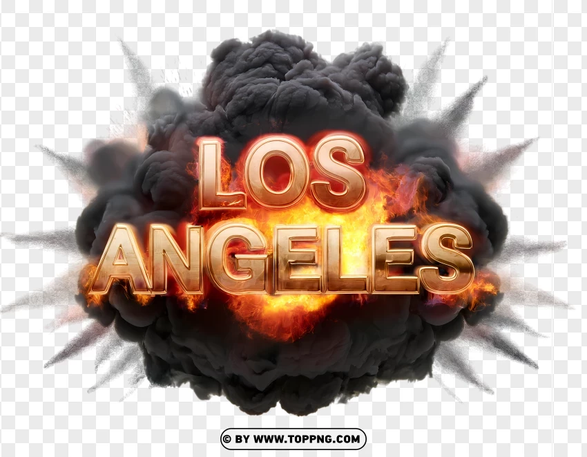 Los Angeles Text With Black Smoke And Fire PNG Transparent Background