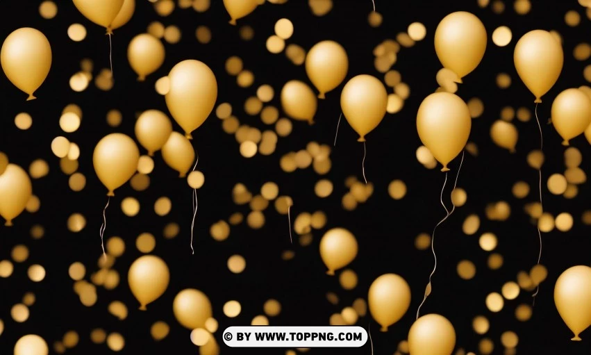 Festive golden balloons, Confetti celebration backdrop, Blurred bokeh party background, Golden inflatable balloons decor, Festive event ambiance, Confetti-filled background, Luxury party scene