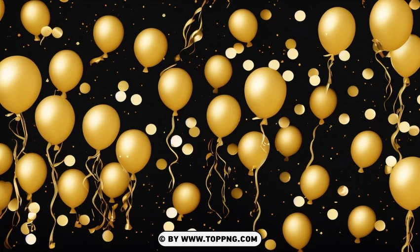 Festive golden balloons, Confetti celebration backdrop, Blurred bokeh party background, Golden inflatable balloons decor, Festive event ambiance, Confetti-filled background, Luxury party scene