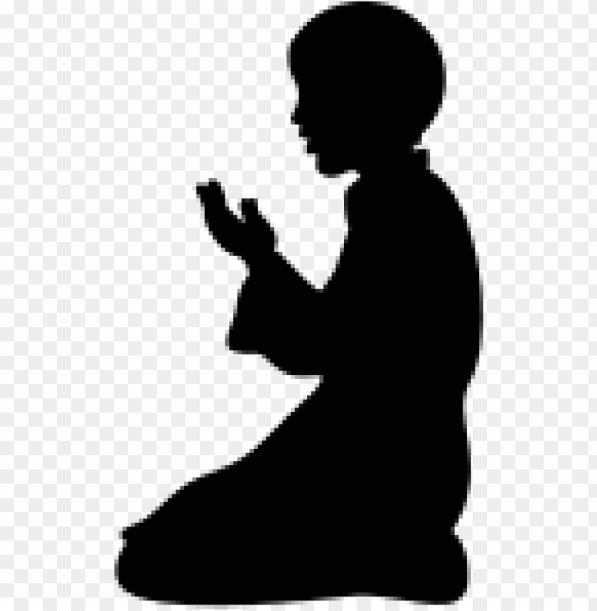 Silhouette of a person sitting and praying with hands clasped PNG