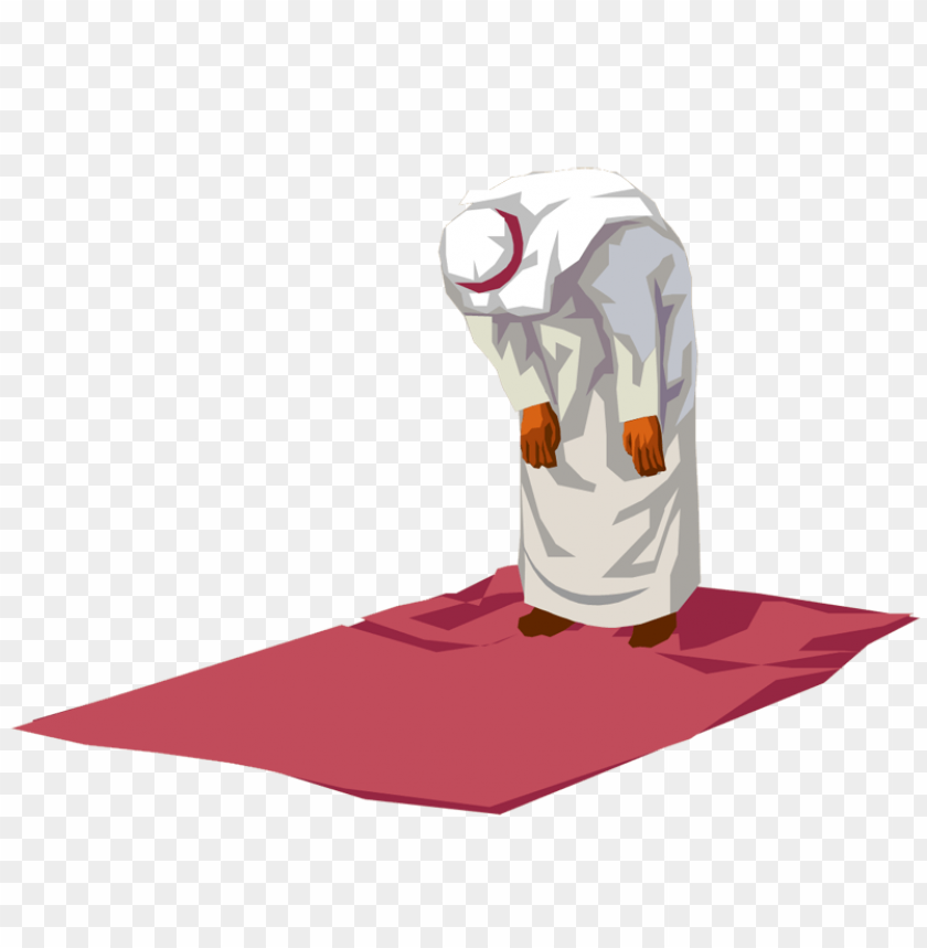 Person in traditional attire bowing in prayer on a red mat PNG