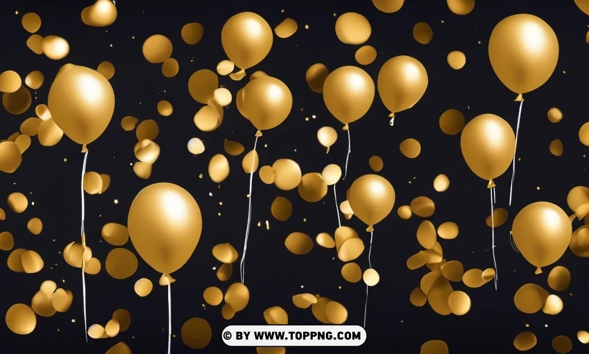 Festive golden balloons, Confetti celebration backdrop, Blurred bokeh party background, Golden inflatable balloons decor, Festive event ambiance, Confetti-filled background, Luxury party scene