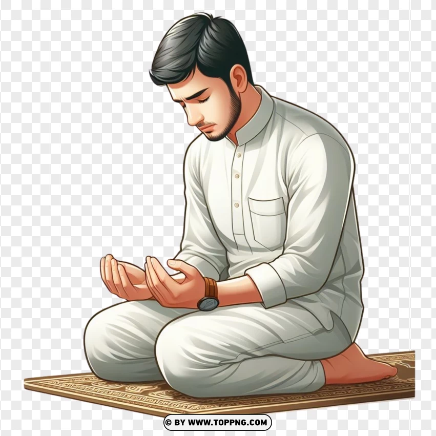 Islamic, praying, dua,isolated, Eid, cartoon, illustration