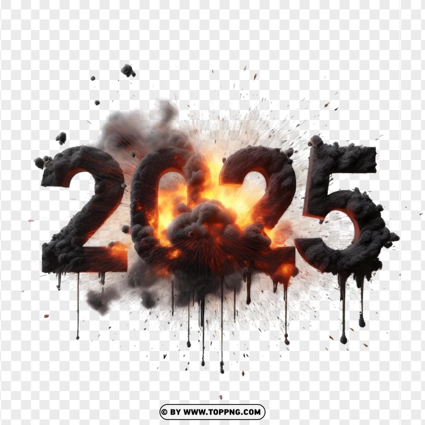 Dynamic 2025 Explosion Scene With Black Smoke PNG Transparent Background