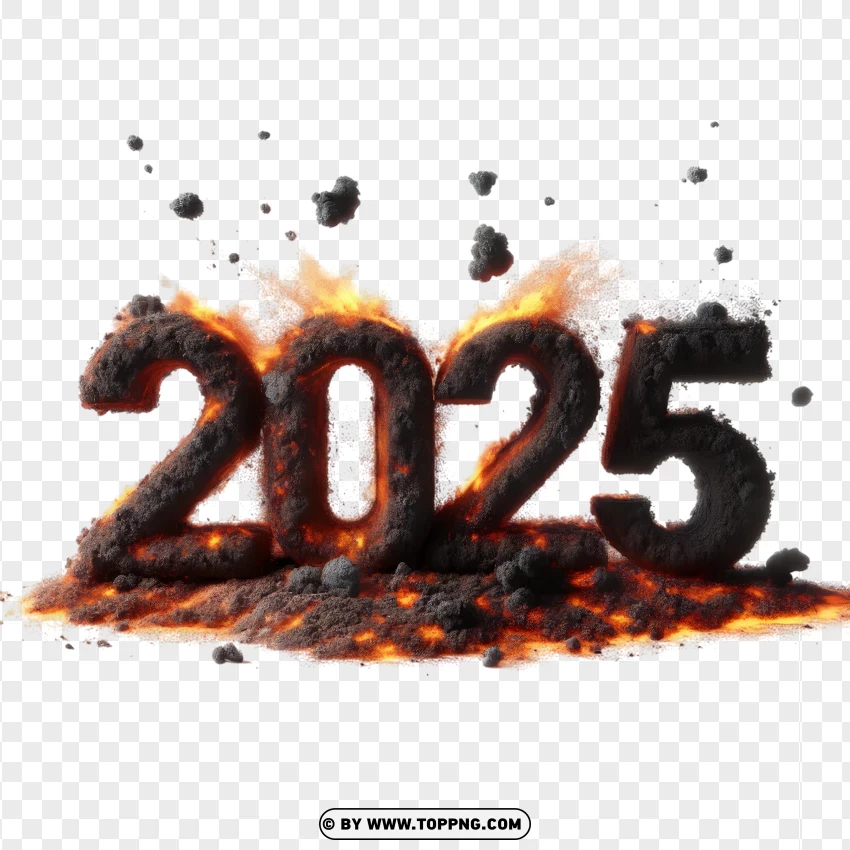 2025 Fiery Text Explosion With Smoke And Flames PNG Transparent Background