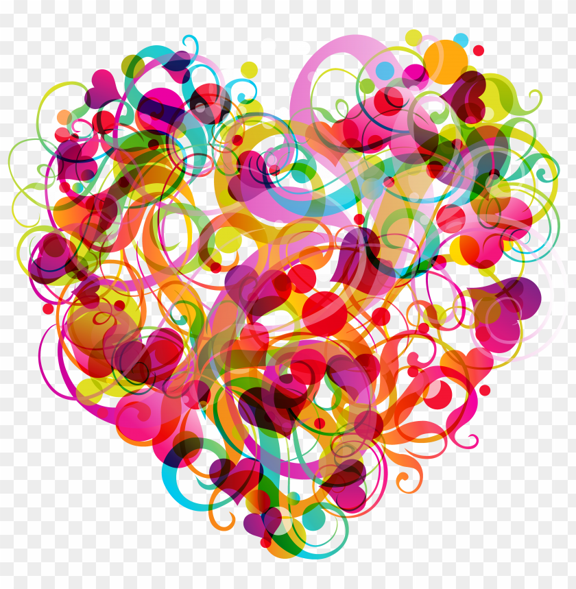 colorful heart, swirling patterns, vibrant colors, decorative design, abstract art, playful shapes, festive decoration