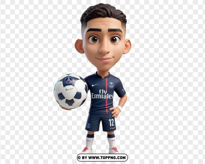 Achraf Hakimi Football Chibi Character PNG Transparent Background