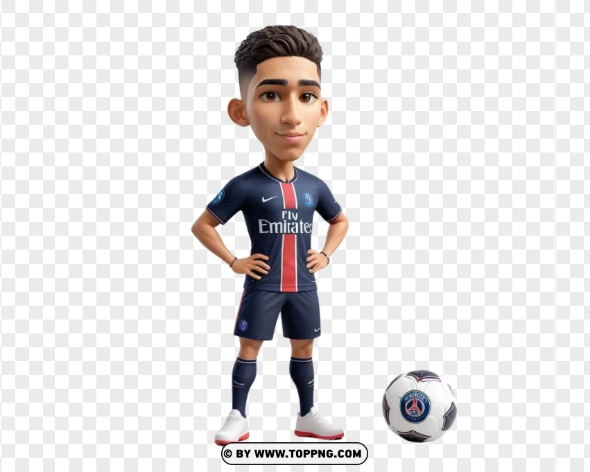 Achraf Hakimi Pixar Character Football Player PNG Transparent Background