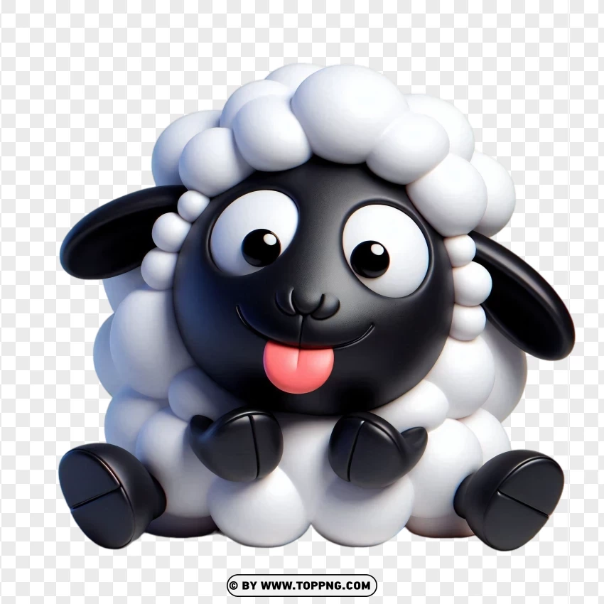 Adorable 3d Black And White Sheep Cartoon Character PNG Transparent Background