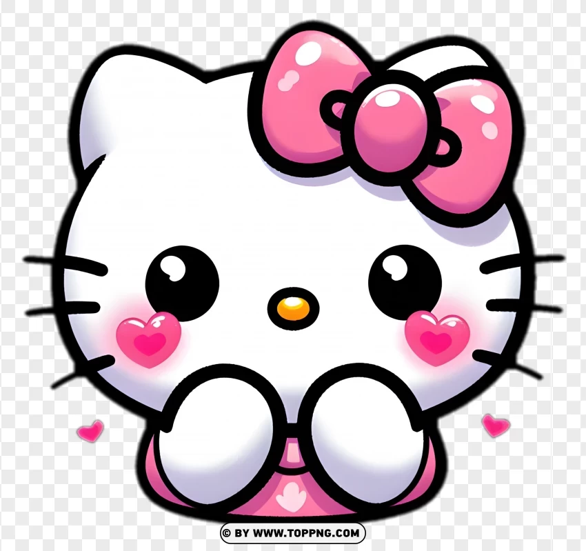 Adorable Blushing Hello Kitty With Hearts Sticker PNG Transparent Background