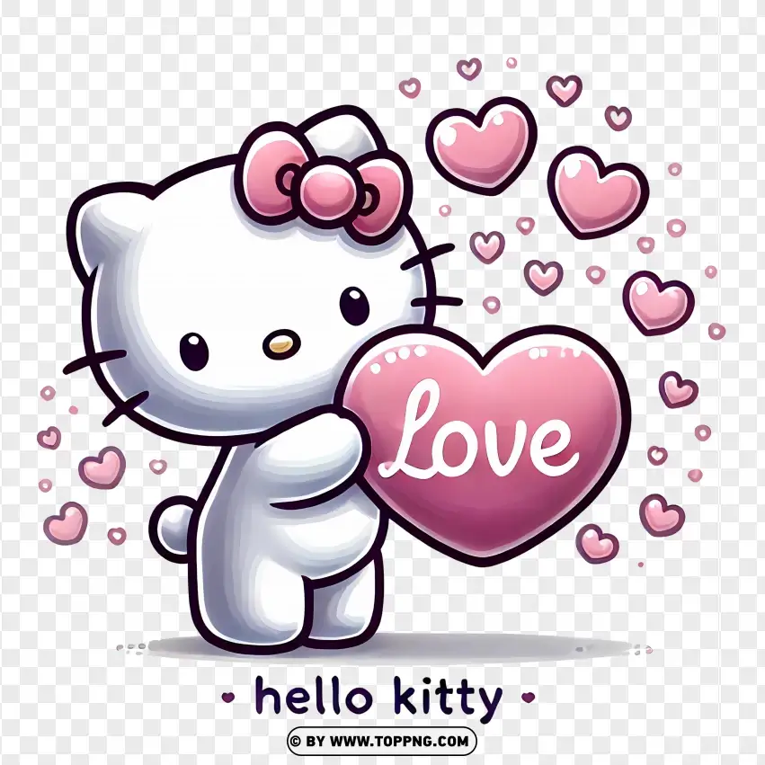 Hello Kitty Holding Heart Filled With Love PNG Transparent Background