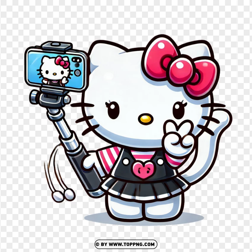 Adorable Hello Kitty Holding Selfie Stick Image PNG Transparent Background