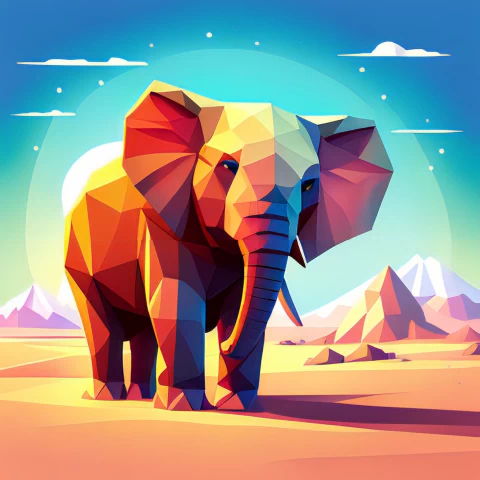 Adorable baby elephant, Colorful cloak, Vibrant colors,Low poly art, Whimsical design, Joyful illustration,Elephant head