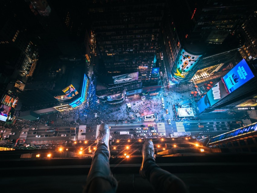 aerial view, night city, feet, overview, new york, united states