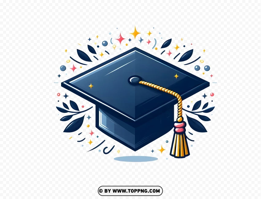 Aesthetic Blue Graduation Cap With Elements PNG Transparent Background