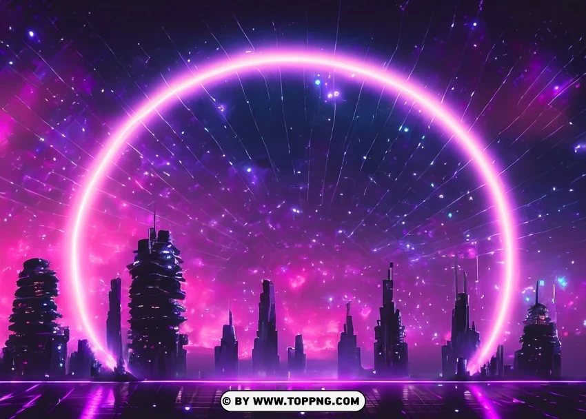 Aesthetic Digital Metropolis Radiating Pink-purple Ring Wallpaper Flare PNG Transparent Background