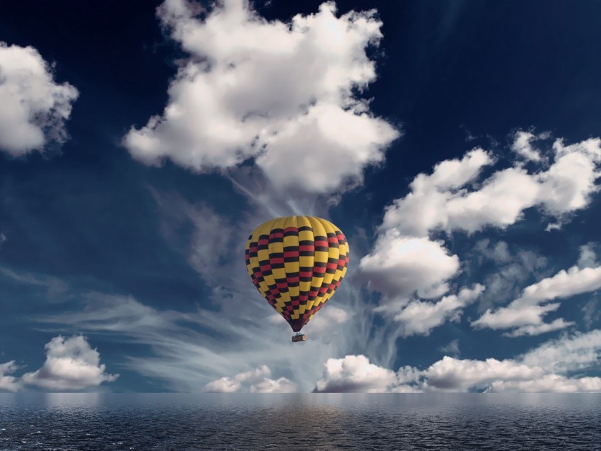 Air Balloon Aerostat Sea Horizon Clouds Background