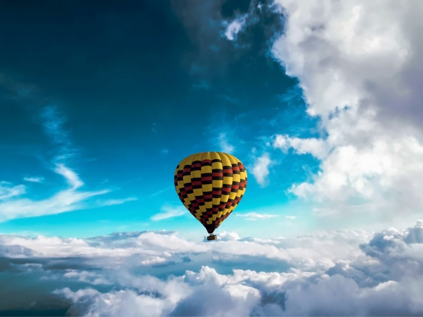 Air Balloon Sky Clouds Flight Height Motley Background