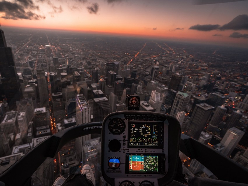 aircraft, aviation, aerial view, city, flight, cockpit, management