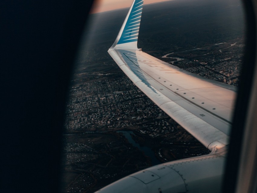 airplane, porthole, wing, view, overview