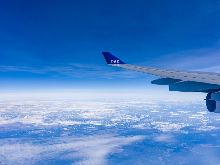 Airplane Wing Sky Flight Clouds Blue Background