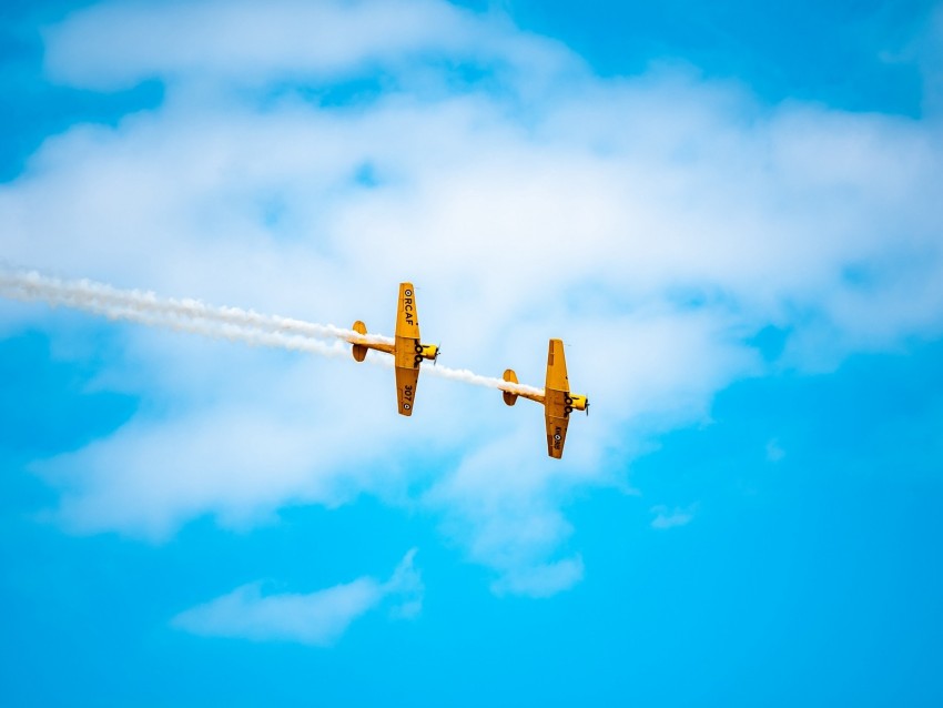 airplanes, airshow, trick, sky, smoke, aerobatics