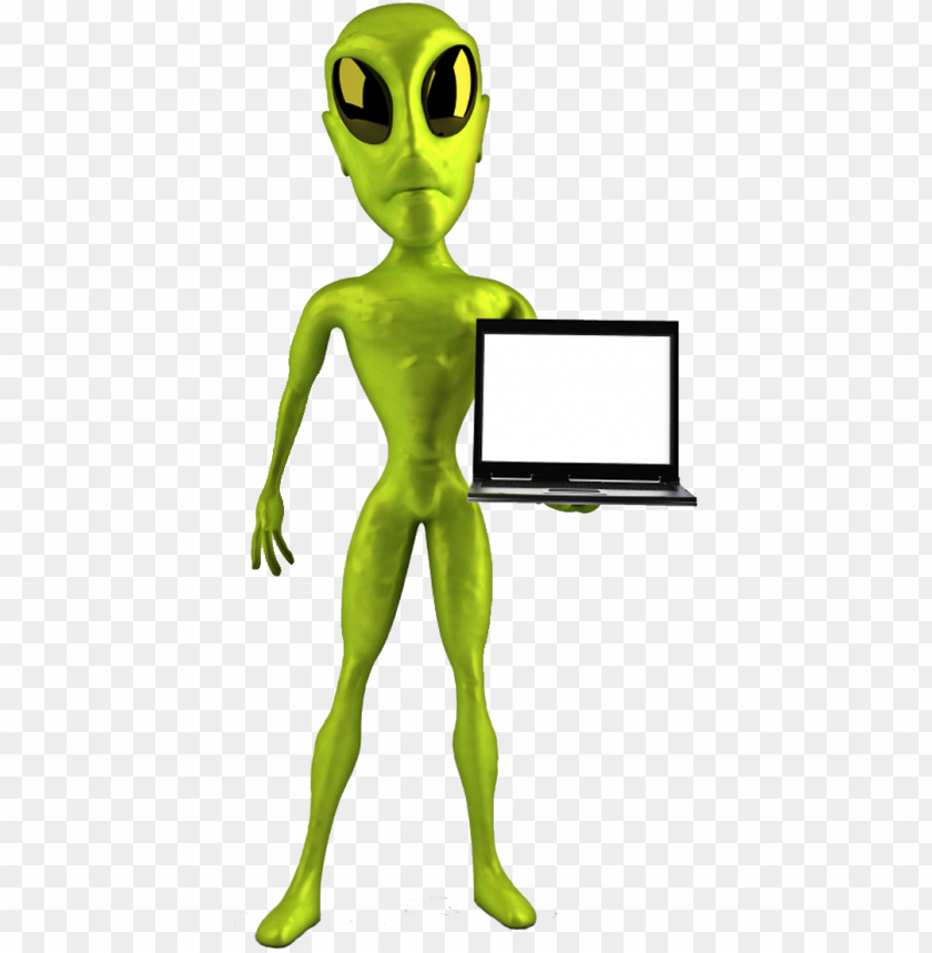 alien figure, extraterrestrial, holding laptop, green humanoid, sci-fi character