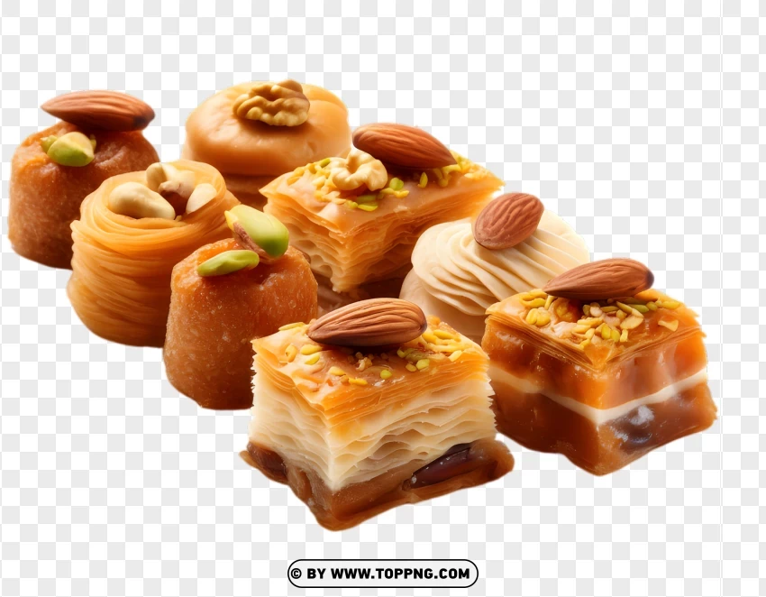 Almond Baklava Squares Arabic Sweets Clipart PNG Transparent Background