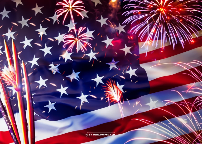 American Fireworks Flag Royal Free PNG Transparent Background