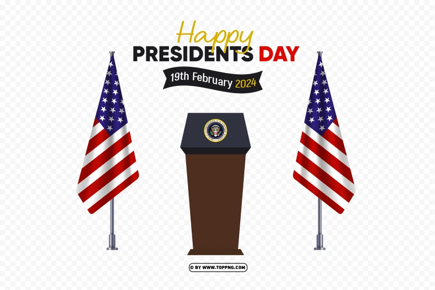 American President Podium With Flags Presidents Day 2024 PNG Transparent Background