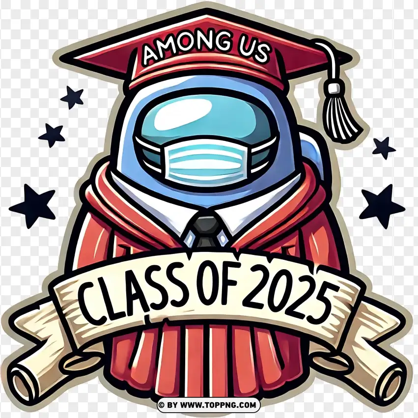 Among Us Astronaut Character With Graduation Cap PNG Transparent Background