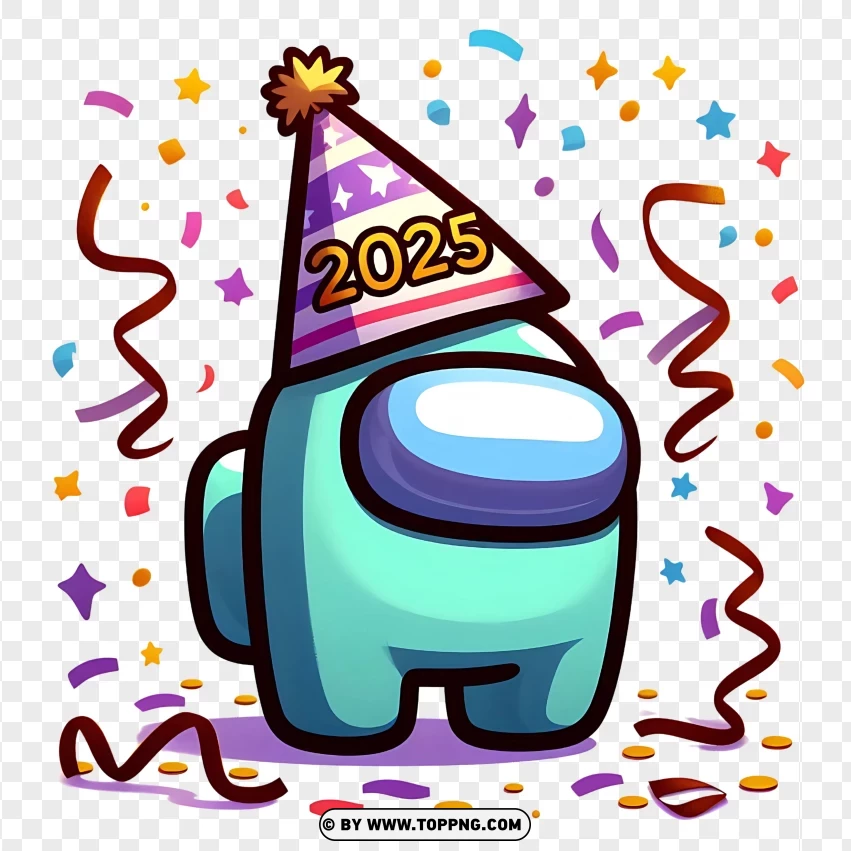 Among Us Character Celebrates New Year 2025 PNG Transparent Background