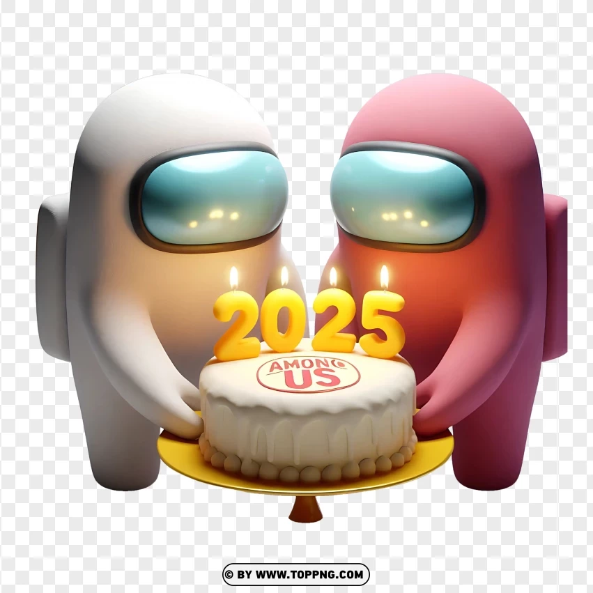 Among Us Crewmates Celebrating New Year 2025 With A Cake PNG Transparent Background