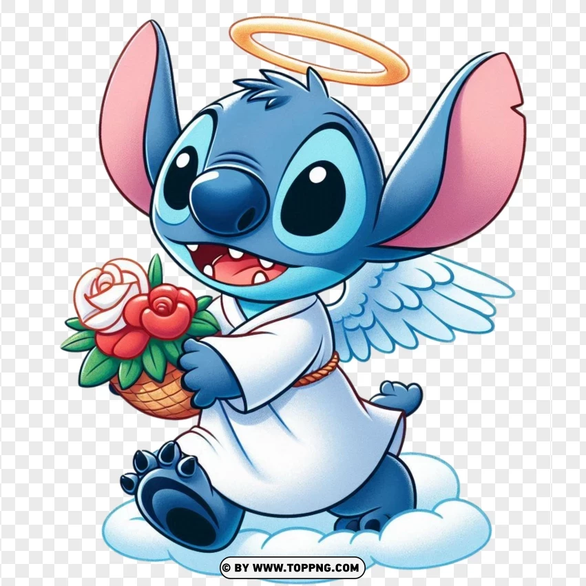 Angel Lilo Y Stitch With Flowers PNG Transparent Background